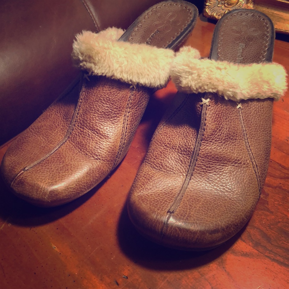 Baretraps Wedge Mules W/Leather Uppers & Faux Fur